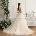 sleeveless halter beaded wedding dress long trailing bright silk bridal gown